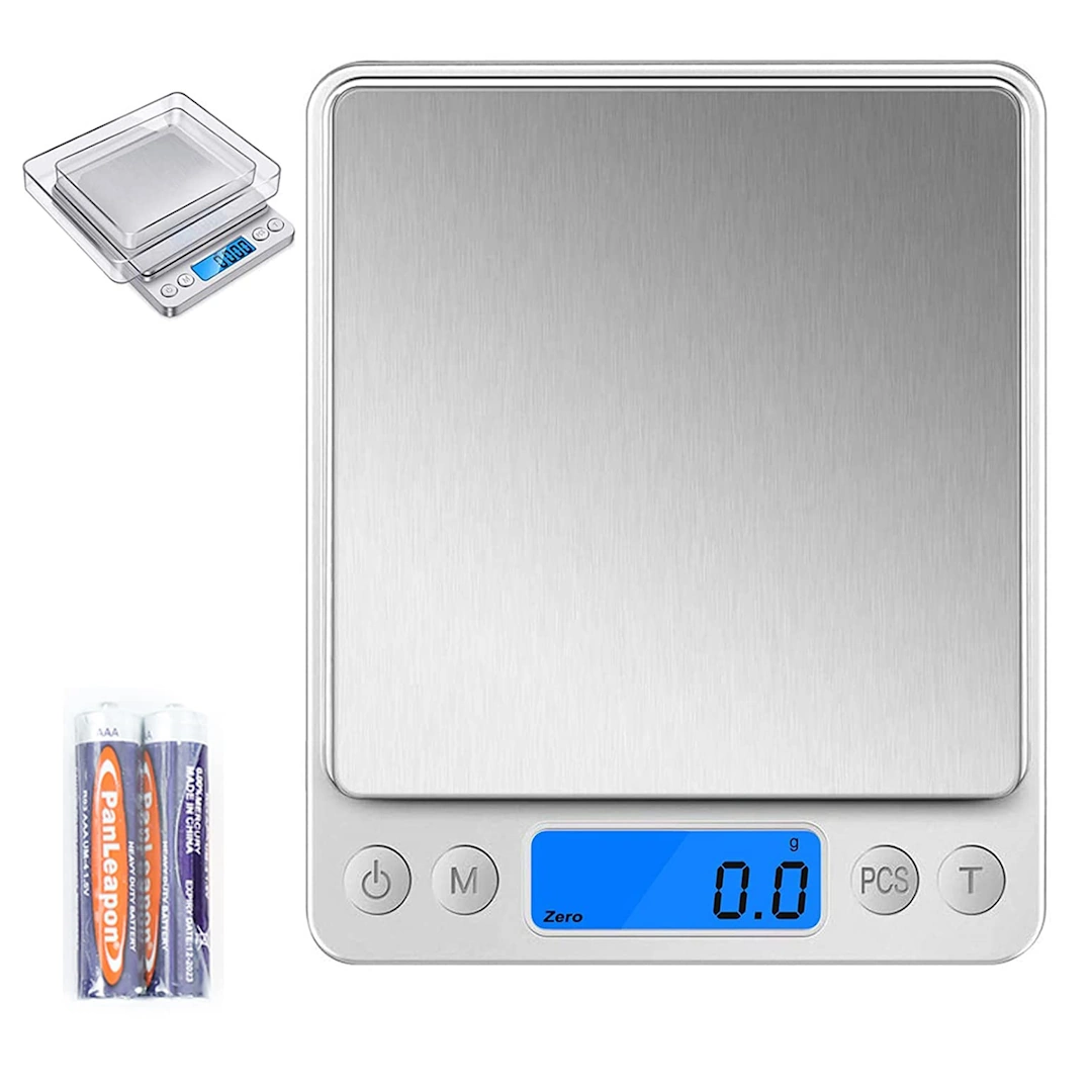 Plate 1 YUSSA Digital Kitchen Food Scale 3000g-0.1g Pocket Jewelry Scale Ounce for Cooking Baking Tare Function Pieces LCD Display 2 Trays Battery Included Silver | RoxyStore