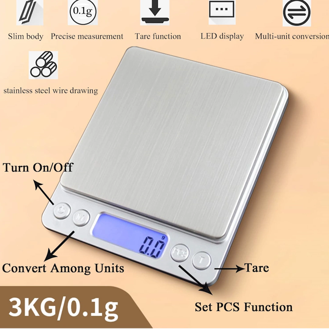 Plate 2 YUSSA Digital Kitchen Food Scale 3000g-0.1g Pocket Jewelry Scale Ounce for Cooking Baking Tare Function Pieces LCD Display 2 Trays Battery Included Silver | RoxyStore