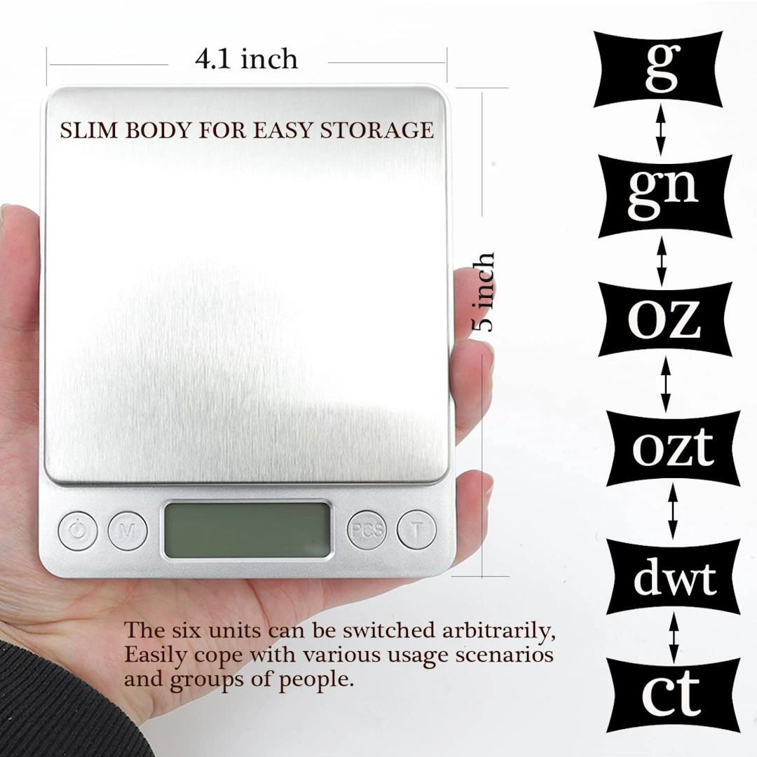 Plate 3 YUSSA Digital Kitchen Food Scale 3000g-0.1g Pocket Jewelry Scale Ounce for Cooking Baking Tare Function Pieces LCD Display 2 Trays Battery Included Silver | RoxyStore