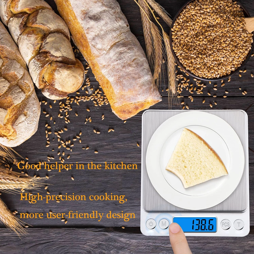 Tile 5 YUSSA Digital Kitchen Food Scale 3000g-0.1g Pocket Jewelry Scale Ounce for Cooking Baking Tare Function Pieces LCD Display 2 Trays Battery Included Silver | RoxyStore