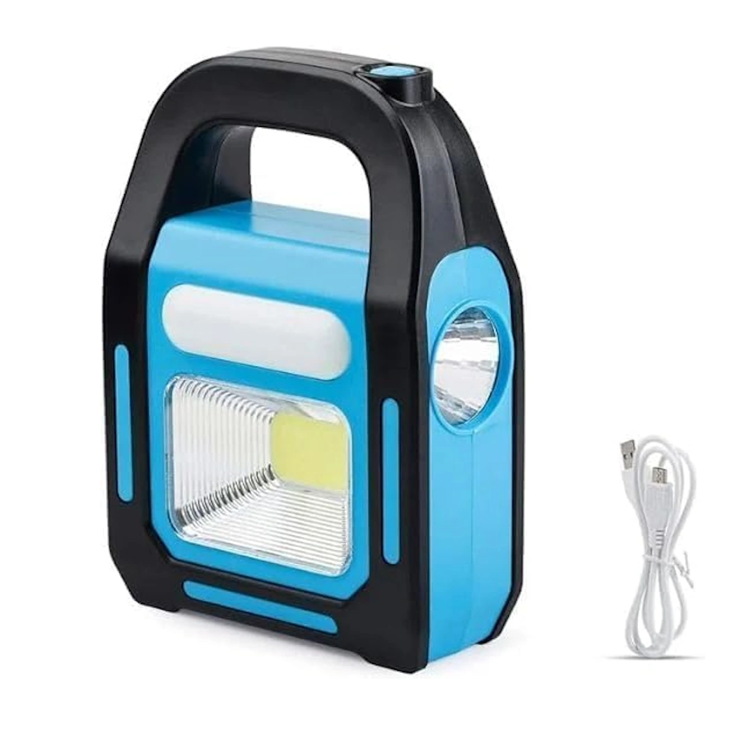 كشاف جركن 9707-2 مصباح فلاش للطوارئ قابل للشحن شمسيًا أو كهربائيًا/جيركن/+ شحن شمسي/فانوس أمامي بلمبتين ليد/باور بانك لشحن الموبايل/مصباح لل/حامل باليد (أزرق) | RoxyStore