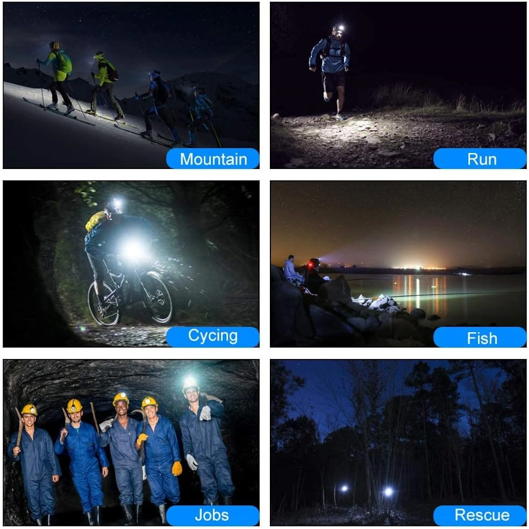 كشاف راس 7-18047-4 صباح أمامي ليد بمستشعر حركة، قابل لإعادة الشحن بمنفذ USB، مصباح راس ليد كري T6 فائق السطوع مقاوم للماء مع 4 أوضاع، مصباح رأس يعمل بالحث قابل للتعديل للتخييم وصيد الأسماك والجري | RoxyStore