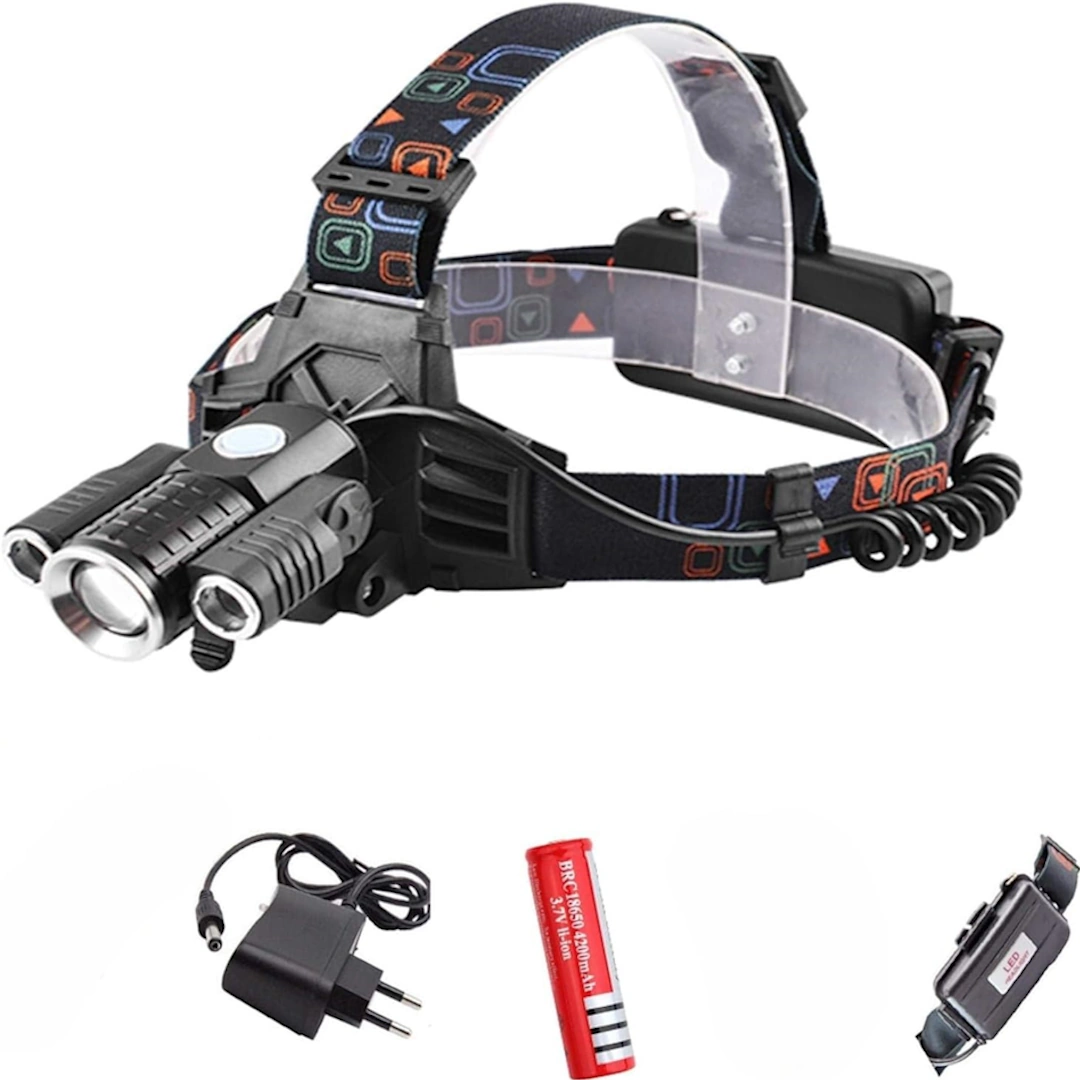 كشاف راس W601-4 كشاف رأس (ليد) للرحلات والتخييم قابل للشحن على الكهرباء - W601 أسود | RoxyStore