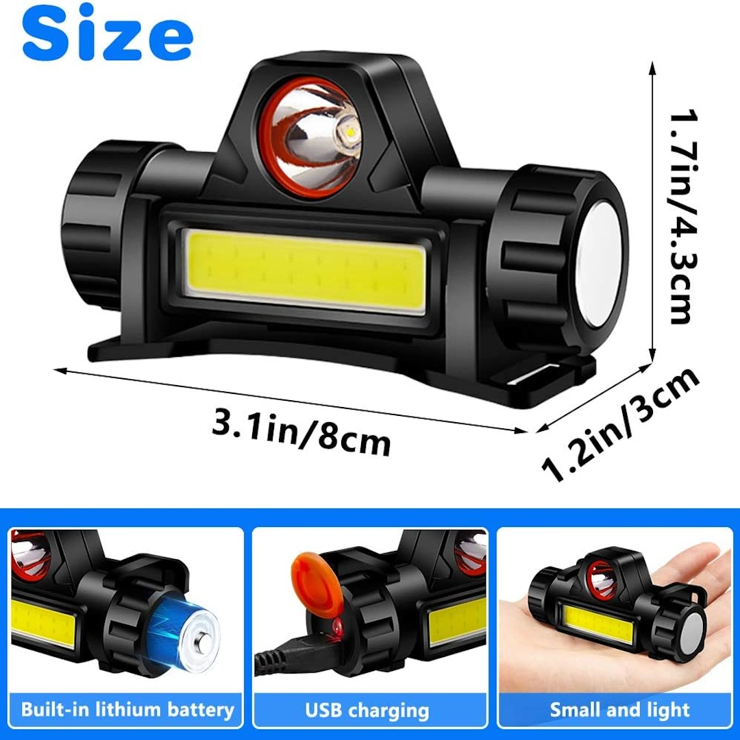 كشاف راس شحن 1898 دائري بني-3 كشاف امامي LED قابل لاعادة الشحن عبر USB، مصباح مقاوم للماء بتصنيف اي بي اكس 4 مع مغناطيس خفيف الوزن، كشاف امامي بطوق رأس قابل للتعديل للتخييم وركوب الدراجات والجري والصيد | RoxyStore