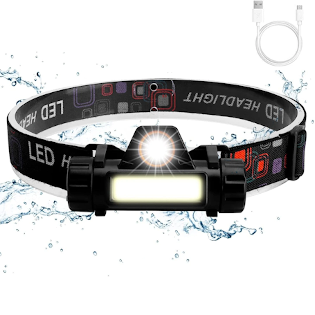 كشاف راس شحن 1898 دائري بني-4 كشاف امامي LED قابل لاعادة الشحن عبر USB، مصباح مقاوم للماء بتصنيف اي بي اكس 4 مع مغناطيس خفيف الوزن، كشاف امامي بطوق رأس قابل للتعديل للتخييم وركوب الدراجات والجري والصيد | RoxyStore