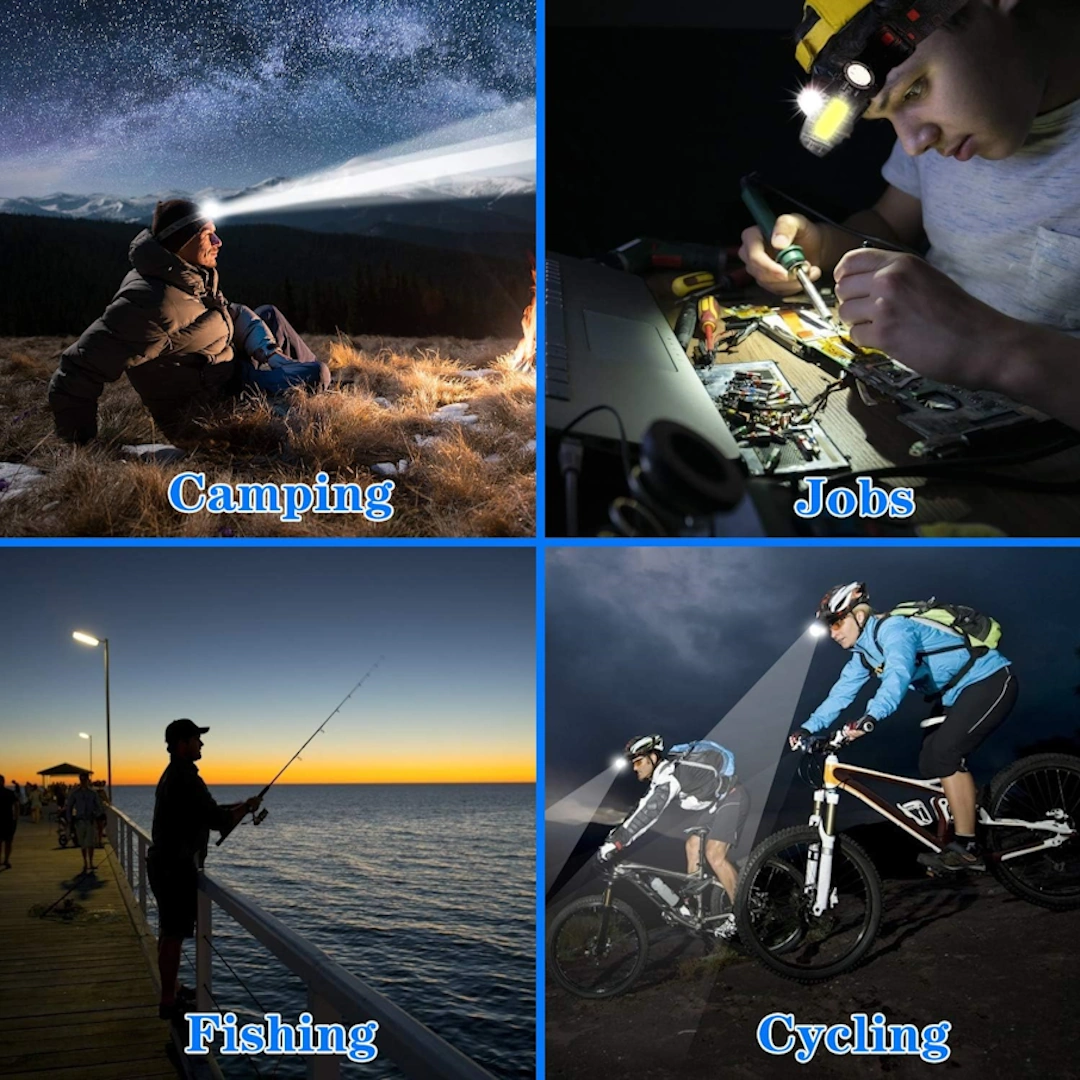 كشاف راس شحن 1898 دائري بني-9 كشاف امامي LED قابل لاعادة الشحن عبر USB، مصباح مقاوم للماء بتصنيف اي بي اكس 4 مع مغناطيس خفيف الوزن، كشاف امامي بطوق رأس قابل للتعديل للتخييم وركوب الدراجات والجري والصيد | RoxyStore