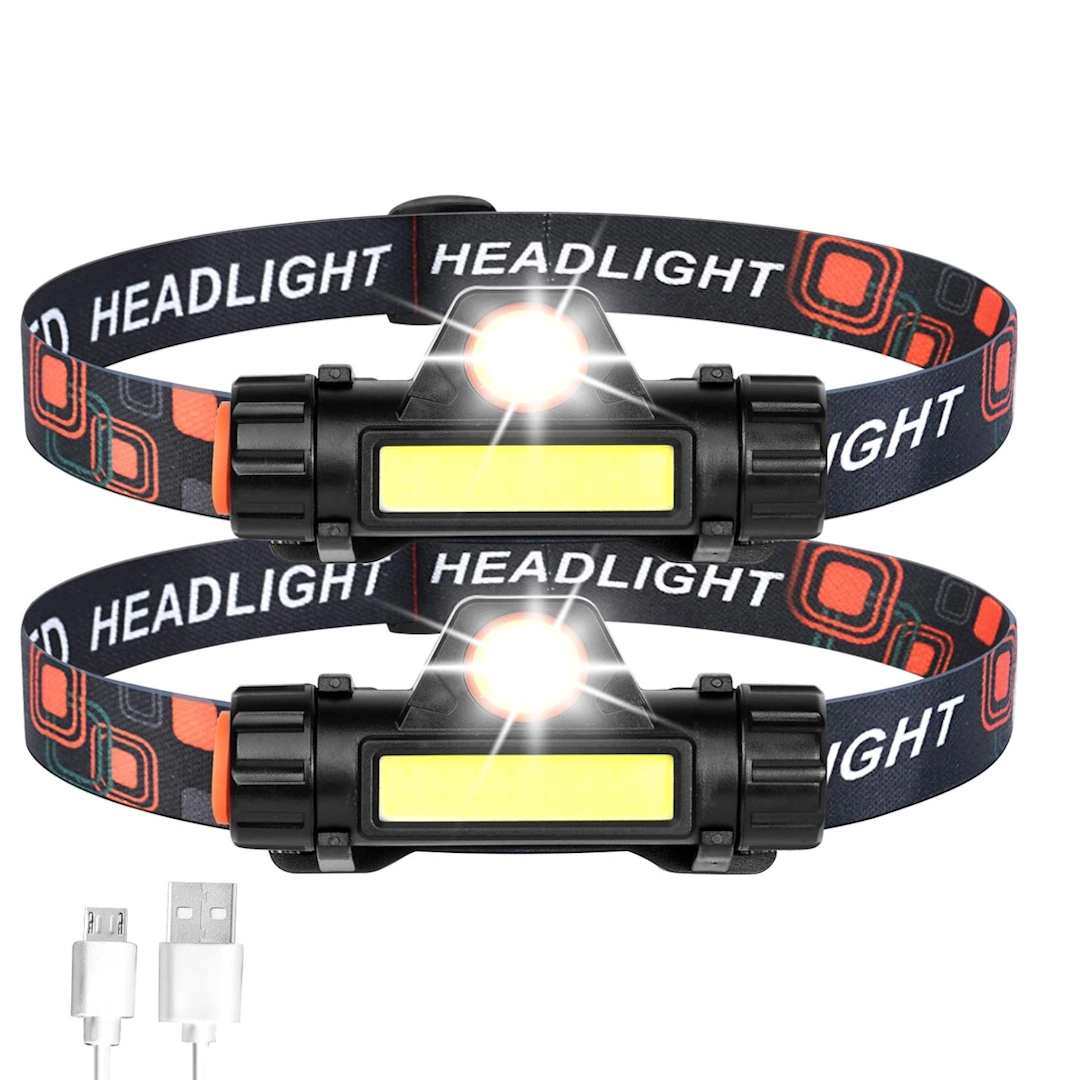 كشاف راس معدن 1001-1 مصباح راس يدوي فائق السطوع وخفيف الوزن ومقاوم للماء بسوار قابل لاعادة الشحن بمنفذ USB، زاوية ضوء قابلة للتعديل كشاف امامي للخروج ليلا والجري وصيد السمك والتخييم والمشي وركوب الدراجات والاطفال، قطعتين | RoxyStore