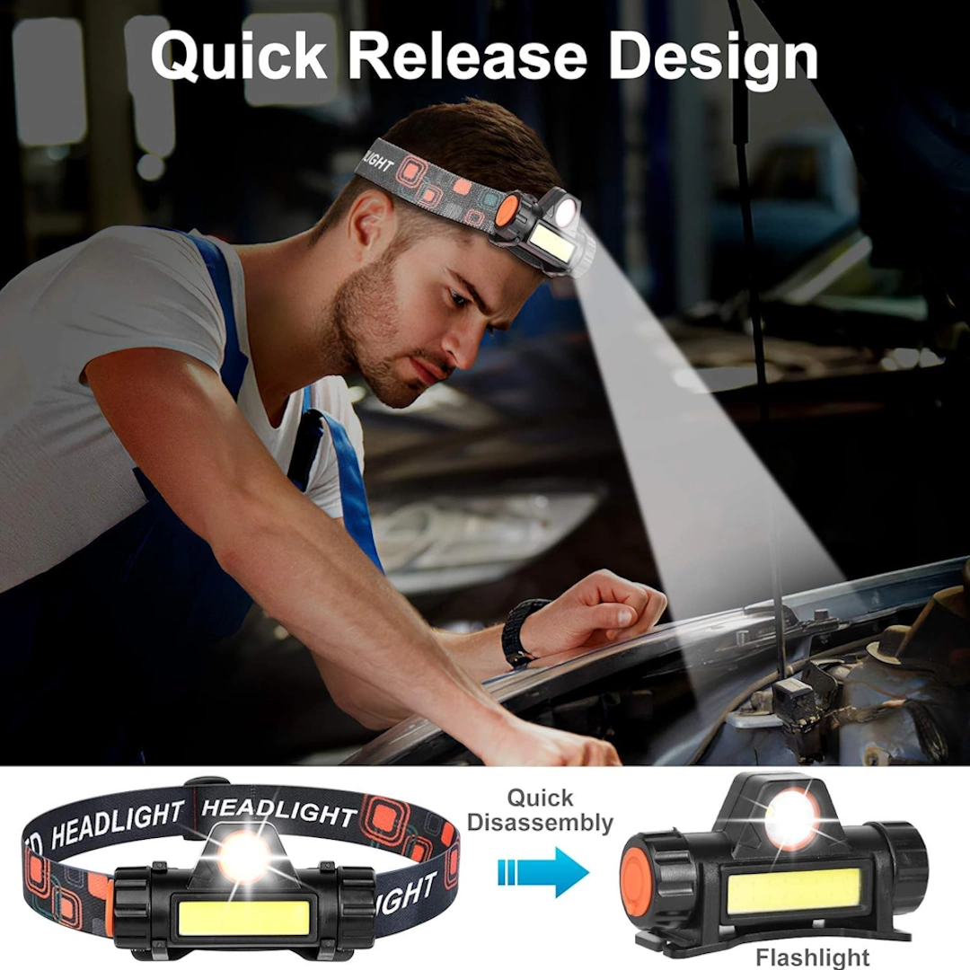 كشاف راس معدن 1001-2 مصباح راس يدوي فائق السطوع وخفيف الوزن ومقاوم للماء بسوار قابل لاعادة الشحن بمنفذ USB، زاوية ضوء قابلة للتعديل كشاف امامي للخروج ليلا والجري وصيد السمك والتخييم والمشي وركوب الدراجات والاطفال، قطعتين | RoxyStore