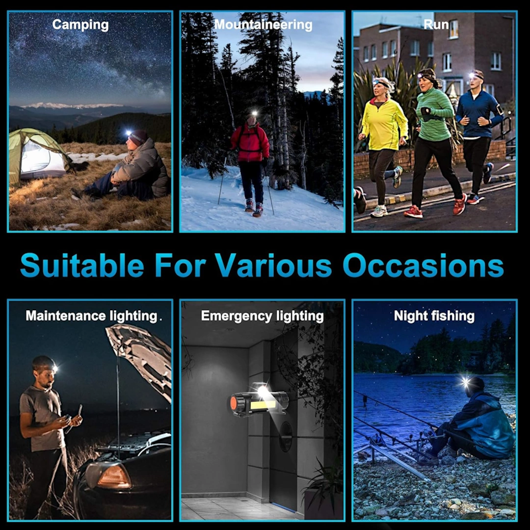 كشاف راس معدن 1001-6 مصباح راس يدوي فائق السطوع وخفيف الوزن ومقاوم للماء بسوار قابل لاعادة الشحن بمنفذ USB، زاوية ضوء قابلة للتعديل كشاف امامي للخروج ليلا والجري وصيد السمك والتخييم والمشي وركوب الدراجات والاطفال، قطعتين | RoxyStore