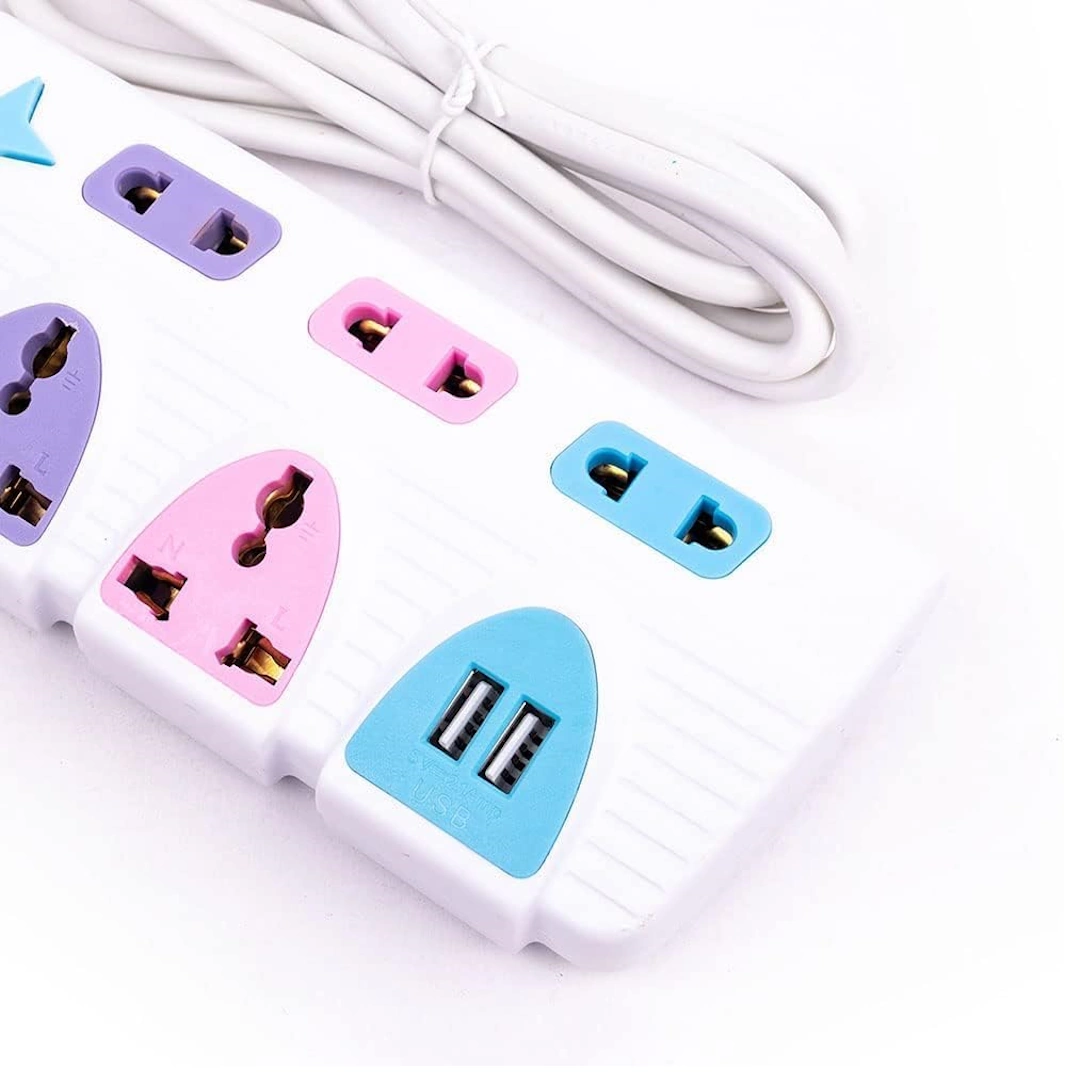 مشترك نجمة 5 عين-2 مشترك كهرباء نجمة بالاضافة الي عد 2 مدخل USB للشحن مع مفتاح قفل وفتح / كبل 2 متر (5 مداخل منهم 2 مدخل ثلاثي) | RoxyStore