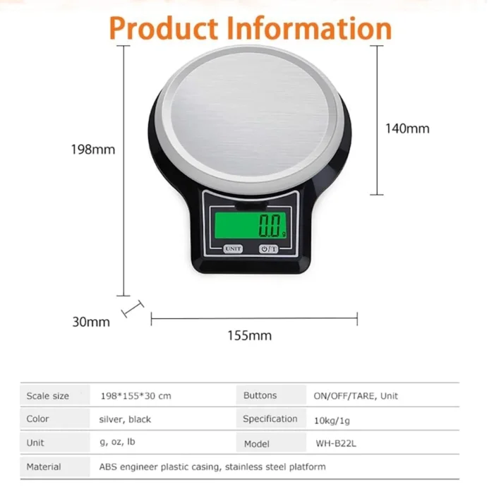 A45 High Precision Digital Home Kitchen Scale with Large Stainless Steel Panel and Slim Body Small 1g/10kg Suitable for Coffee Baking Food Multicolor Rega 10.0kg | RoxyStore