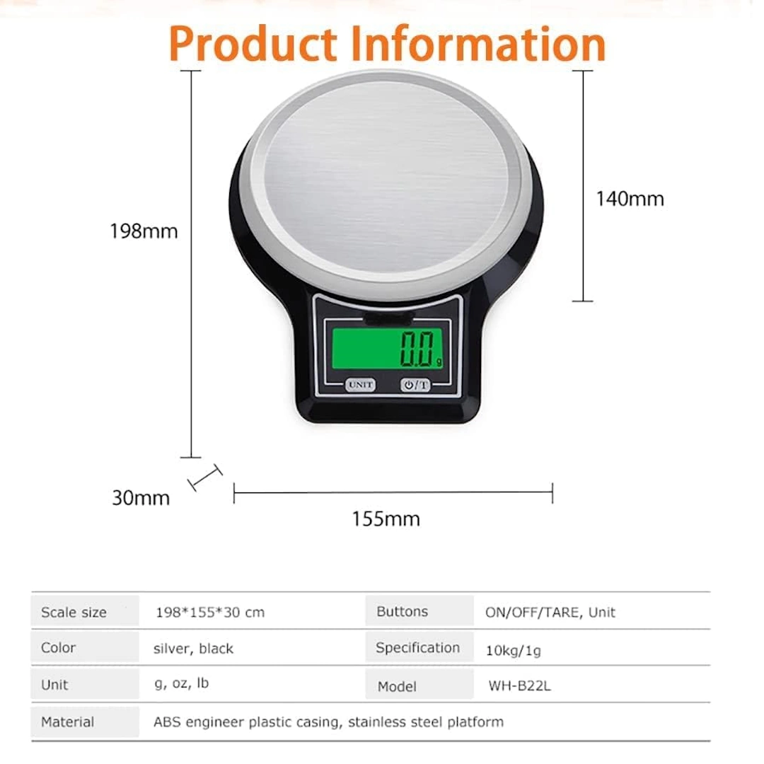 10kg Scale MK-246-10-2 A45 High Precision Digital Home Kitchen Scale with Large Stainless Steel Panel and Slim Body Small 1g/10kg Suitable for Coffee Baking Food Multicolor Rega 10.0kg | RoxyStore