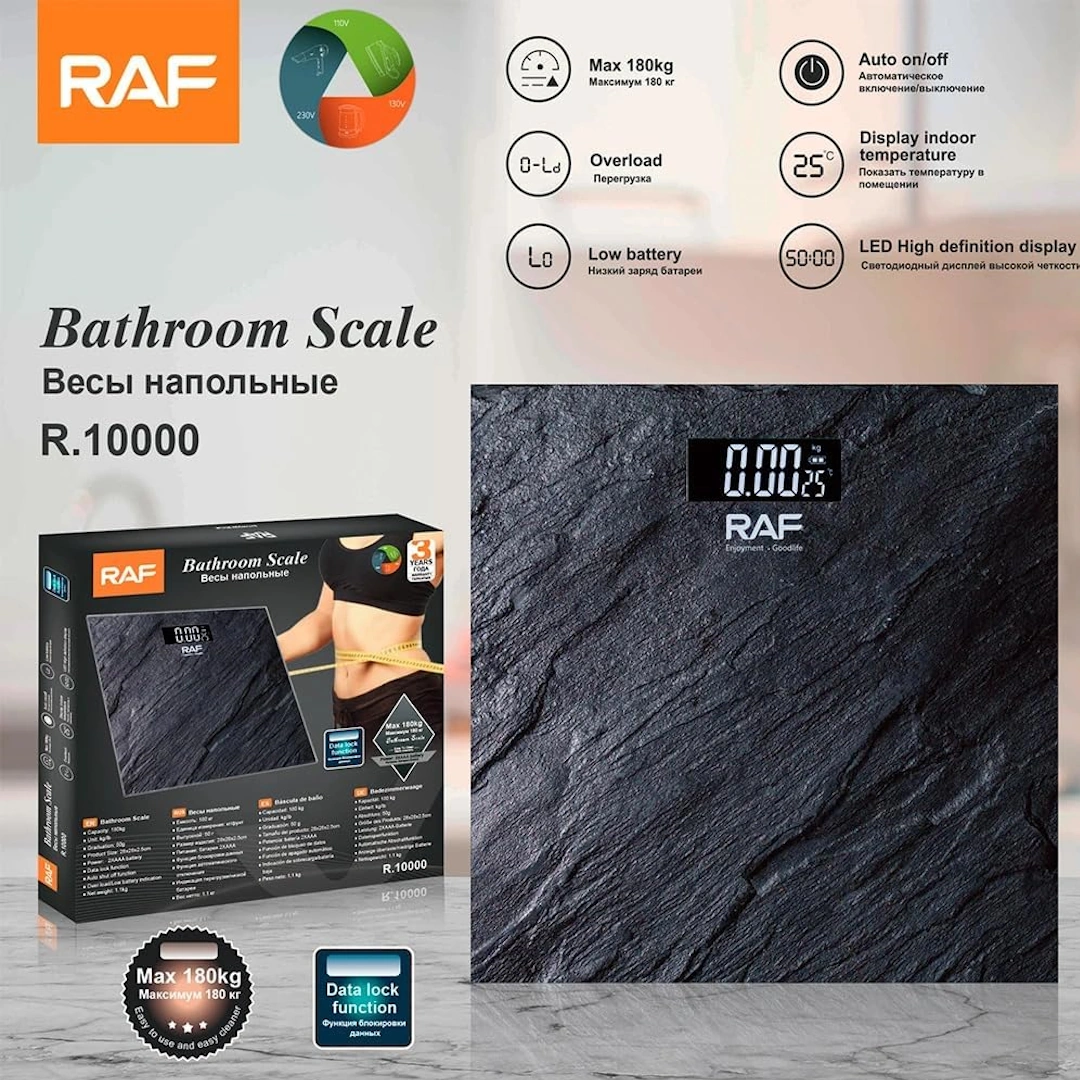 Rav-2 People Scale Tempered glass personal digital scale weighs up to 180 kg, ideal for monitoring your weight at home. | RoxyStore