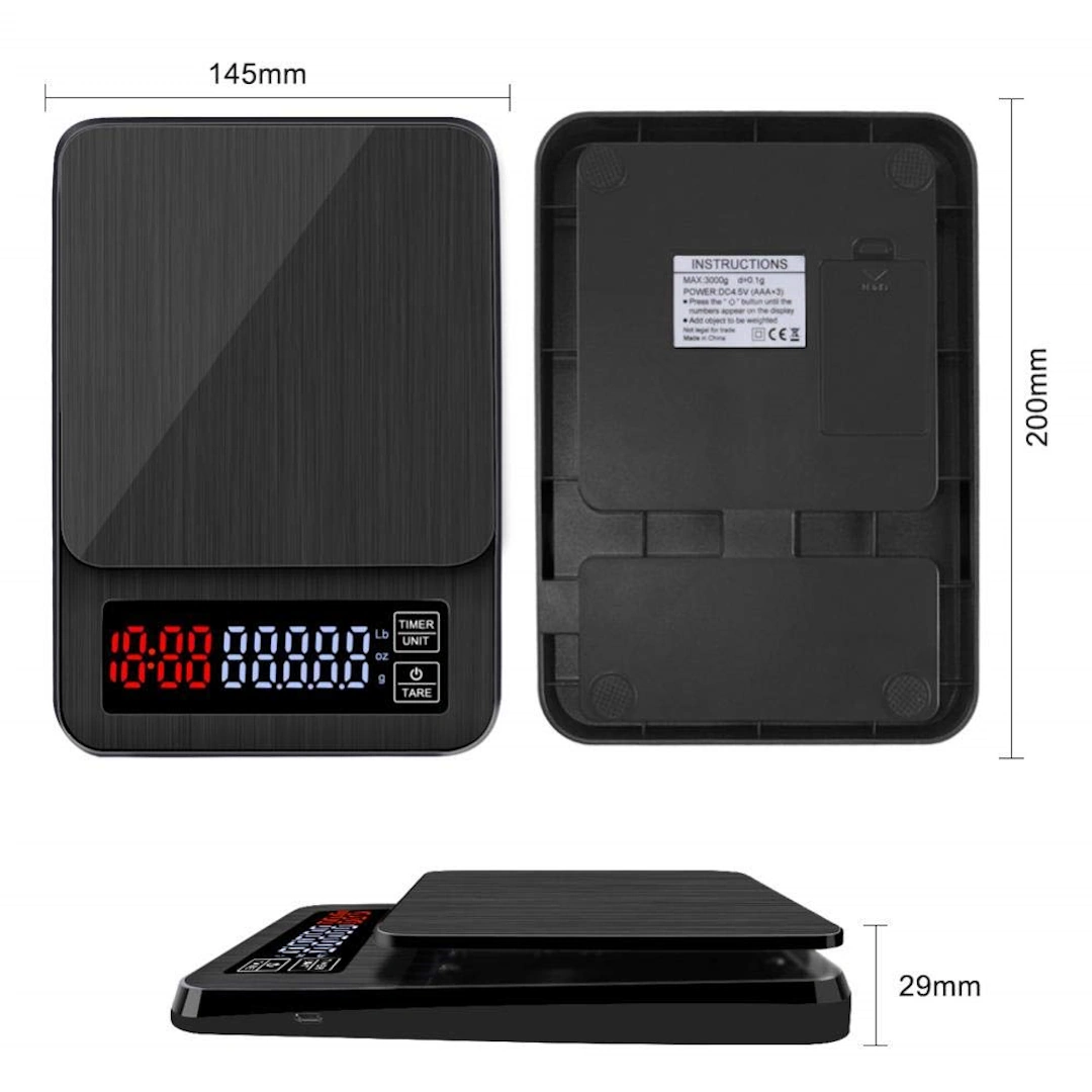 Lux-4 Coffee Gram Scale Yarboli Digital Weight Balance Scale with USB Interface 3 kg, Black | RoxyStore