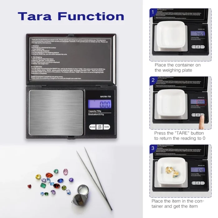 700g 0.01g Accuracy Scale, Portable Jewelry Scale, 0.01g Precision Scale, Professional Digital Pocket Scale, with LCD Display and 7 Units, Tare Function, for Weighing Ingredients in Kitchen, Coffee, Medicine by Vinabo | RoxyStore