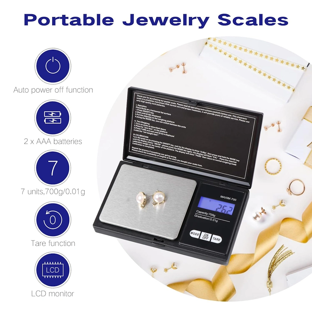 Red Notebook Gram Scale - 4 700g 0.01g Accuracy Scale, Portable Jewelry Scale, 0.01g Precision Scale, Professional Digital Pocket Scale, with LCD Display and 7 Units, Tare Function, for Weighing Ingredients in Kitchen, Coffee, Medicine by Vinabo | RoxyStore