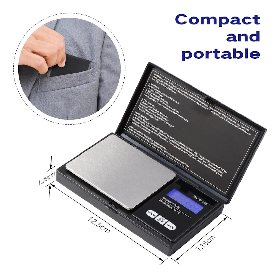 Red Notebook Gram Scale-5 700g 0.01g Accuracy Scale, Portable Jewelry Scale, 0.01g Precision Scale, Professional Digital Pocket Scale, with LCD Display and 7 Units, Tare Function, for Weighing Ingredients in Kitchen, Coffee, Medicine by Vinabo | RoxyStore