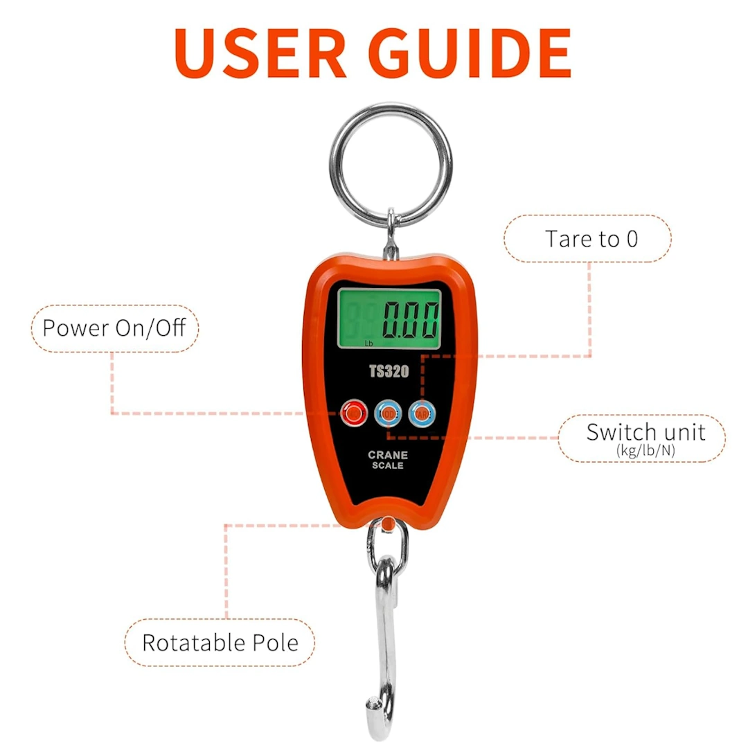 ميزان جزار-1 مقياس رافعة رقمي 300 كجم/660 باوند 200 كجم/440 باوند مع مصباح ليد صغير محمول باليد للجراج والمزرعة والصيد وما الى ذلك من اوتميت (200 كجم/غلاف بلاستيكي/برتقالي) | RoxyStore