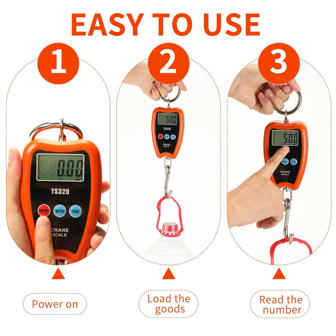 ميزان جزار-3 مقياس رافعة رقمي 300 كجم/660 باوند 200 كجم/440 باوند مع مصباح ليد صغير محمول باليد للجراج والمزرعة والصيد وما الى ذلك من اوتميت (200 كجم/غلاف بلاستيكي/برتقالي) | RoxyStore