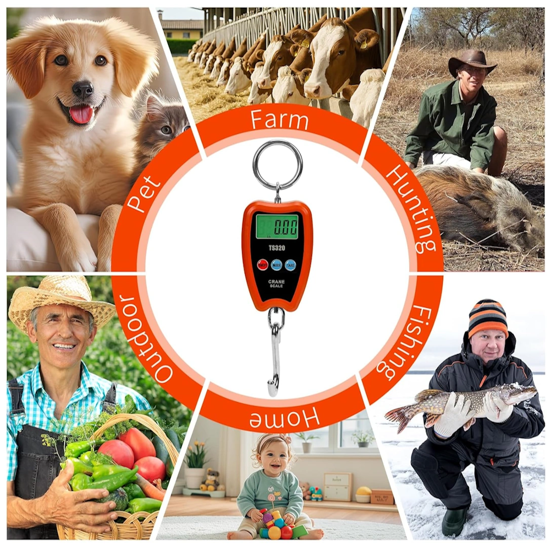 ميزان جزار-6 مقياس رافعة رقمي 300 كجم/660 باوند 200 كجم/440 باوند مع مصباح ليد صغير محمول باليد للجراج والمزرعة والصيد وما الى ذلك من اوتميت (200 كجم/غلاف بلاستيكي/برتقالي) | RoxyStore