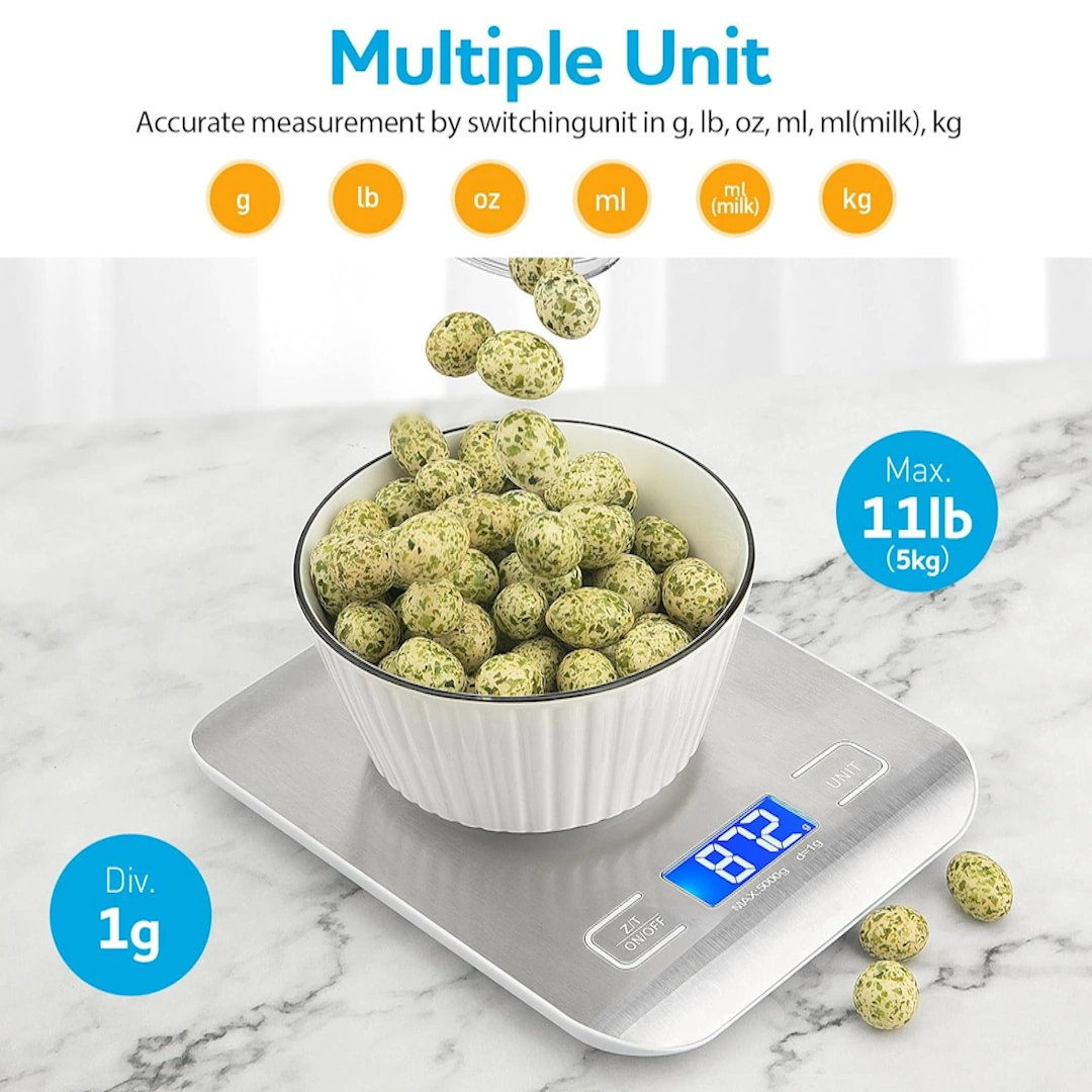 Apple Kitchen Scale-2 WEIWEI GO 304 Stainless Steel Mini Digital Kitchen Scale for Baking, Cooking, Keto, Meal Prep, High Precision Weight Measurement in Ounces and Grams, Blue Surface with Backlit LCD Display | RoxyStore