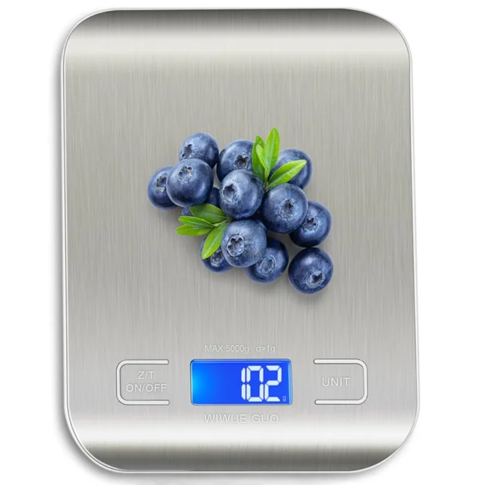 WEIWEI GO 304 Stainless Steel Mini Digital Kitchen Scale for Baking, Cooking, Keto, Meal Prep, High Precision Weight Measurement in Ounces and Grams, Blue Surface with Backlit LCD Display | RoxyStore