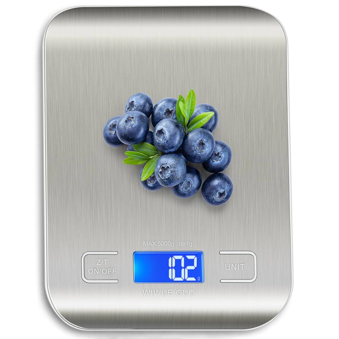 Apple Kitchen Scale-4 WEIWEI GO 304 Stainless Steel Mini Digital Kitchen Scale for Baking, Cooking, Keto, Meal Prep, High Precision Weight Measurement in Ounces and Grams, Blue Surface with Backlit LCD Display | RoxyStore