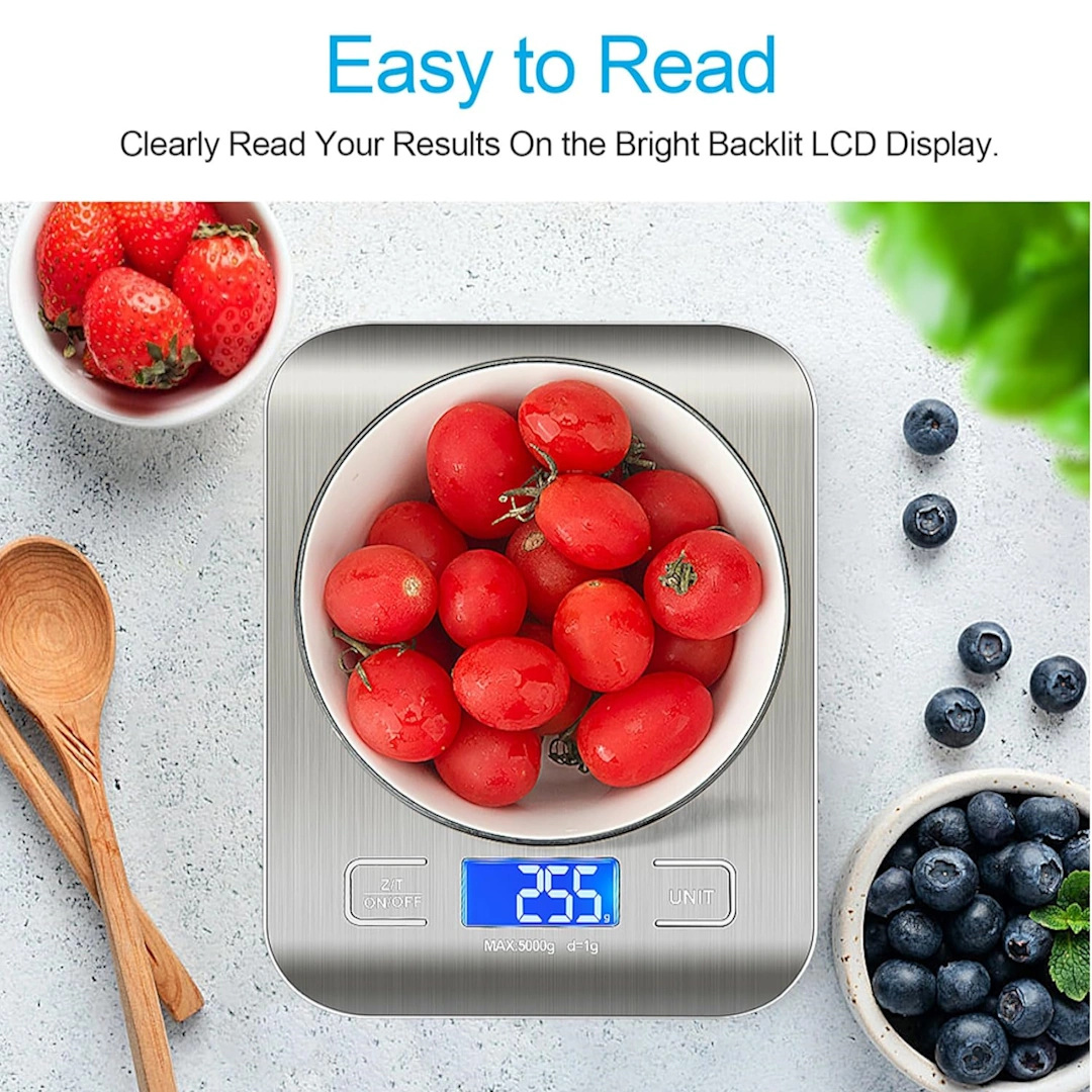 Apple Kitchen Scale-5 WEIWEI GO 304 Stainless Steel Mini Digital Kitchen Scale for Baking, Cooking, Keto, Meal Prep, High Precision Weight Measurement in Ounces and Grams, Blue Surface with Backlit LCD Display | RoxyStore