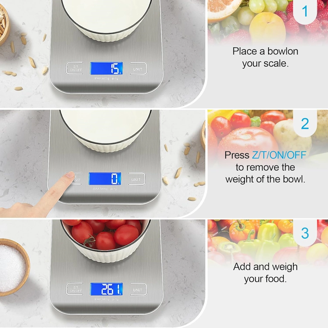 Apple Kitchen Scale-7 WEIWEI GO 304 Stainless Steel Mini Digital Kitchen Scale for Baking, Cooking, Keto, Meal Prep, High Precision Weight Measurement in Ounces and Grams, Blue Surface with Backlit LCD Display | RoxyStore