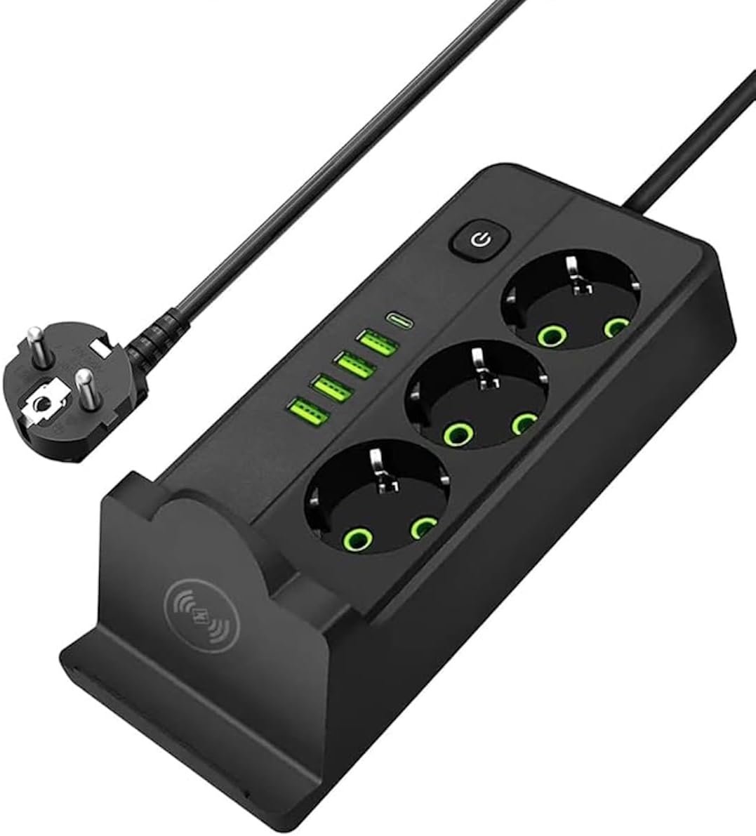 512CU0jnaQL._AC_SL1200_ مشترك طاقة عالي الجودة بقدرة 2500 واط، مزود بـ 4 منافذ USB، ومنفذ Type-C واحد، ولوحة شحن لاسلكي، ومفتاح تشغيل رئيسي، وشحن تلقائي بقوة 10 أمبير، وحماية من زيادة الحمل، مع كابل بطول 3 أمتار | SLM-1080 | RoxyStore