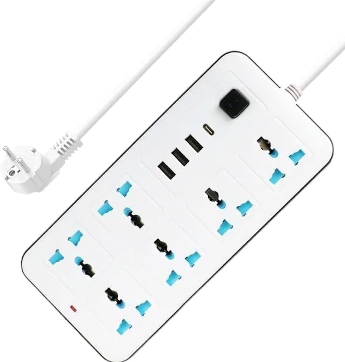 513zjzz-ygL._AC_SL1200_ مشترك طاقة عالي الجودة بقدرة 2500 واط، مزود بـ 3 منافذ USB ومنفذ Type-C واحد، و6 مخارج كهرباء (Combo)، مع مفتاح تشغيل رئيسي، وشحن تلقائي بقوة 10 أمبير، وحماية من زيادة الحمل، وكابل بطول 2 متر | 634U | RoxyStore