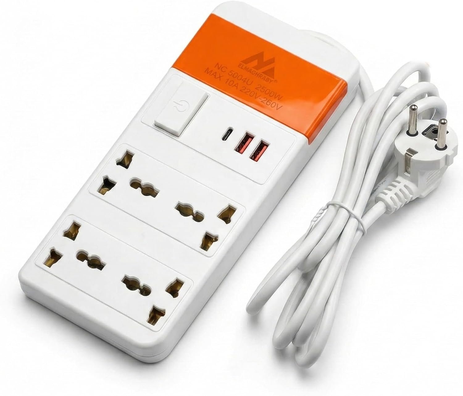 61cFs342PTL._AC_SL1500_ مشترك كهربائي متعدد المنافذ، 4 مخارج كهربائية، 3 منافذ USB، قدرة 2500 واط ، موديل NO-8804U | RoxyStore