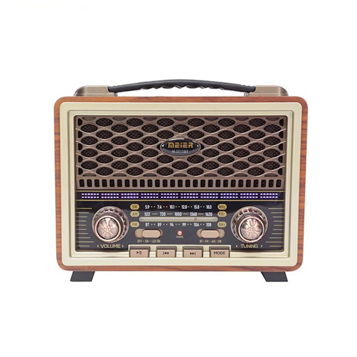 M-2015BT_02 الراديو الخشبي الكلاسيكي، بثلاث موجات (AM-FM-SW)، يدعم البلوتوث وUSB وبطاقة TF ومدخل AUX، مزوّد بمدخل شحن DC وبطارية قابلة لإعادة الشحن | M-2015BT | RoxyStore