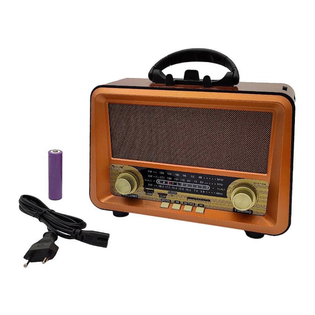 RX-BT1006_02 راديو خشبي لاسلكي أنيق من Golon، بثلاث موجات (AM-FM-SW)، يدعم البلوتوث وUSB وبطاقة TF وتقنية TWS، مزوّد بمدخل شحن AC وبطارية قابلة لإعادة الشحن | RX-BT1006 | RoxyStore