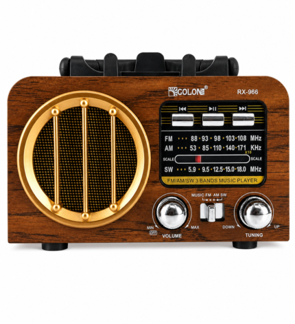 راديو RX-966 المحمول متعدد الموجات FM/AM/SW مع مكبر صوت بلوتوث، ومشغل MP3، ومنفذ USB، وبطاقة TF، وشحن من النوع C، وبطارية قابلة لإعادة الشحن، وتصميم خشبي عتيق .